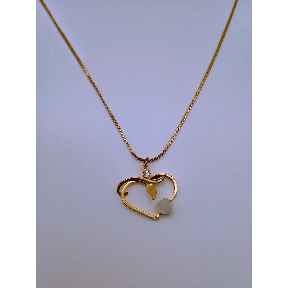 Vintage Gold Tone Heart Pendant With Rhinestone, Heart Stone Accent Necklace - Picture 3 of 6